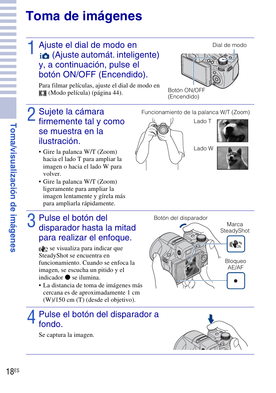 Toma/visualización de imágenes, Toma de imágenes | Sony DSC-HX1 User Manual | Page 92 / 151