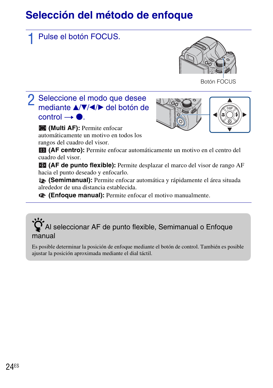 Selección del método de enfoque | Sony DSC-HX1 User Manual | Page 98 / 151