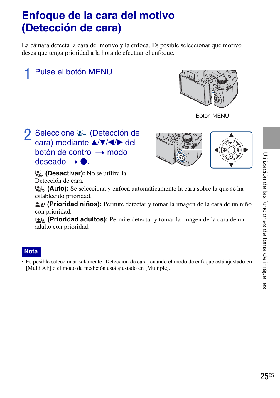 Enfoque de la cara del motivo (detección de cara) | Sony DSC-HX1 User Manual | Page 99 / 151