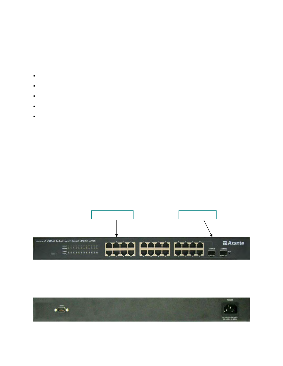 3 package contents, 4 front and back panel descriptions, 39240 front panel | Asante Technologies 480 User Manual | Page 11 / 148
