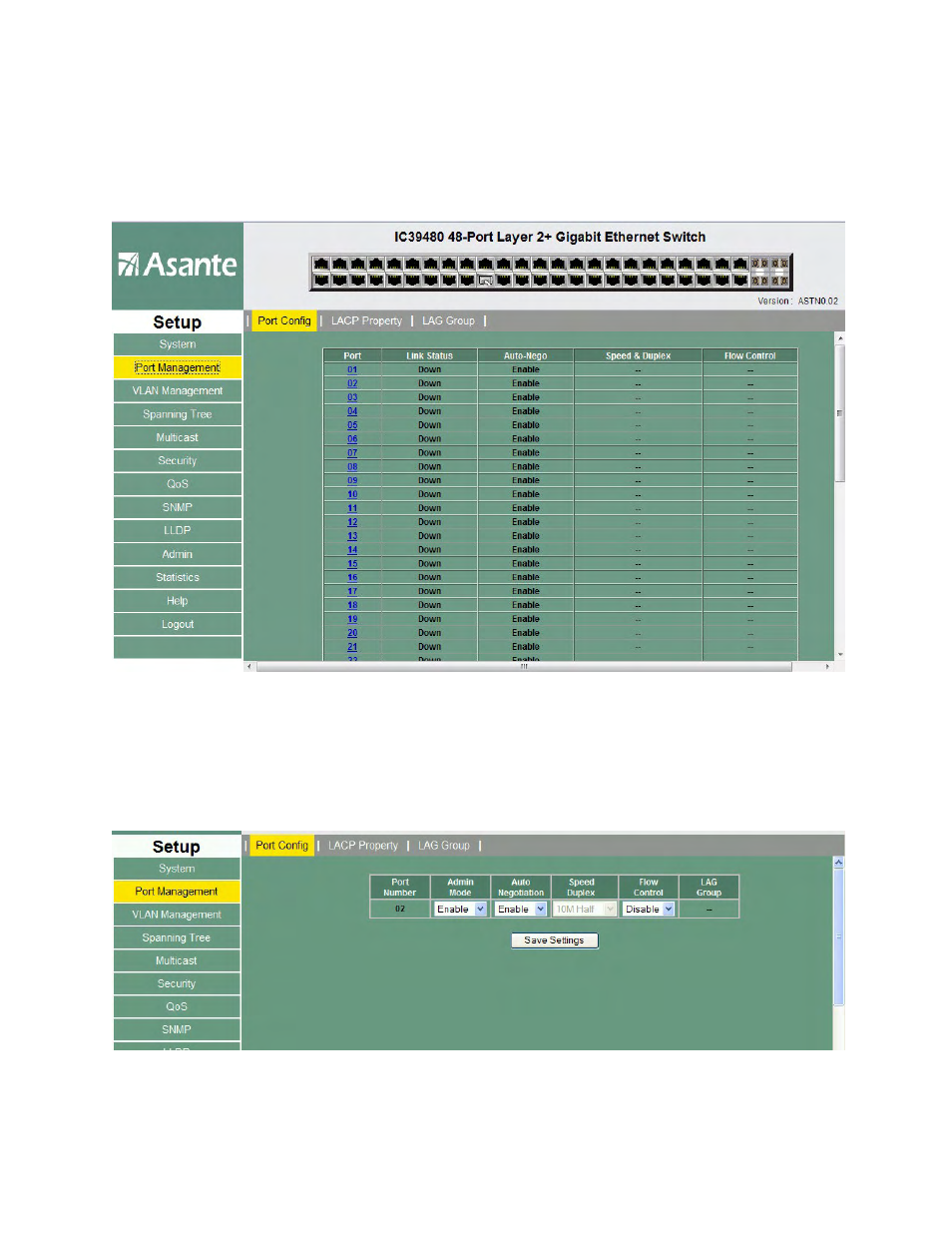 3 port management – port config, Port management – port config - specific port | Asante Technologies 480 User Manual | Page 68 / 148