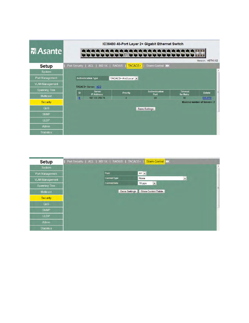 Tacas, Storm control | Asante Technologies 480 User Manual | Page 82 / 148