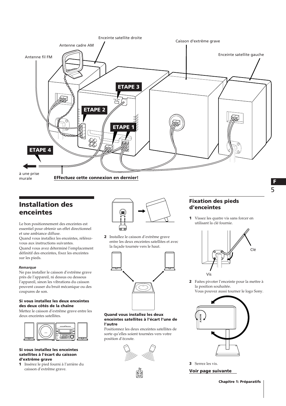 Installation des enceintes, Step 1 step 4 step 2 step 3 | Sony CHC-P33D User Manual | Page 29 / 97