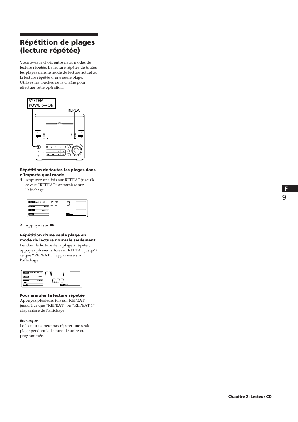 Répétition de plages (lecture répétée) | Sony CHC-P33D User Manual | Page 33 / 97