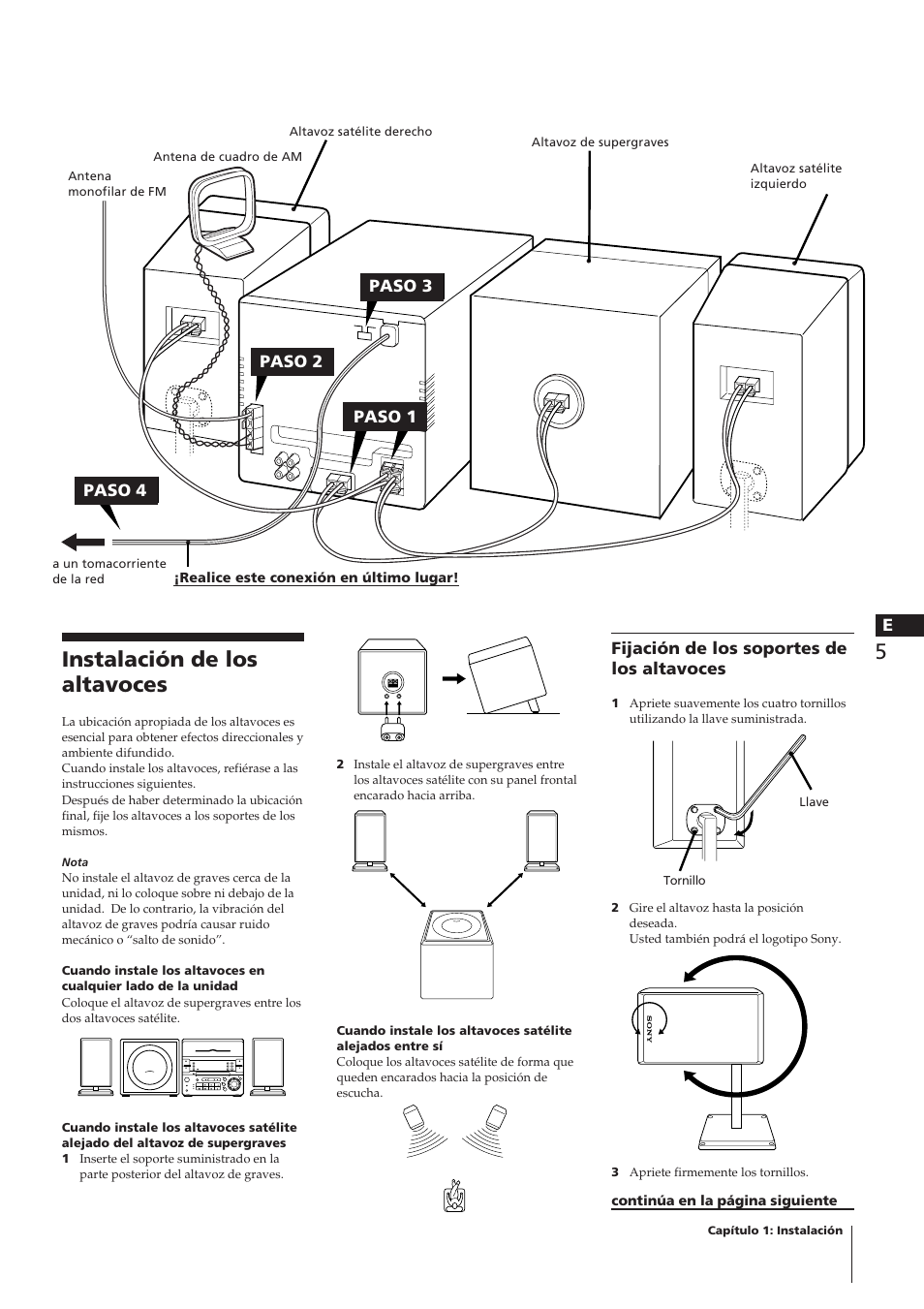 Instalación de los altavoces, Step 1 step 4 step 2 step 3 | Sony CHC-P33D User Manual | Page 53 / 97