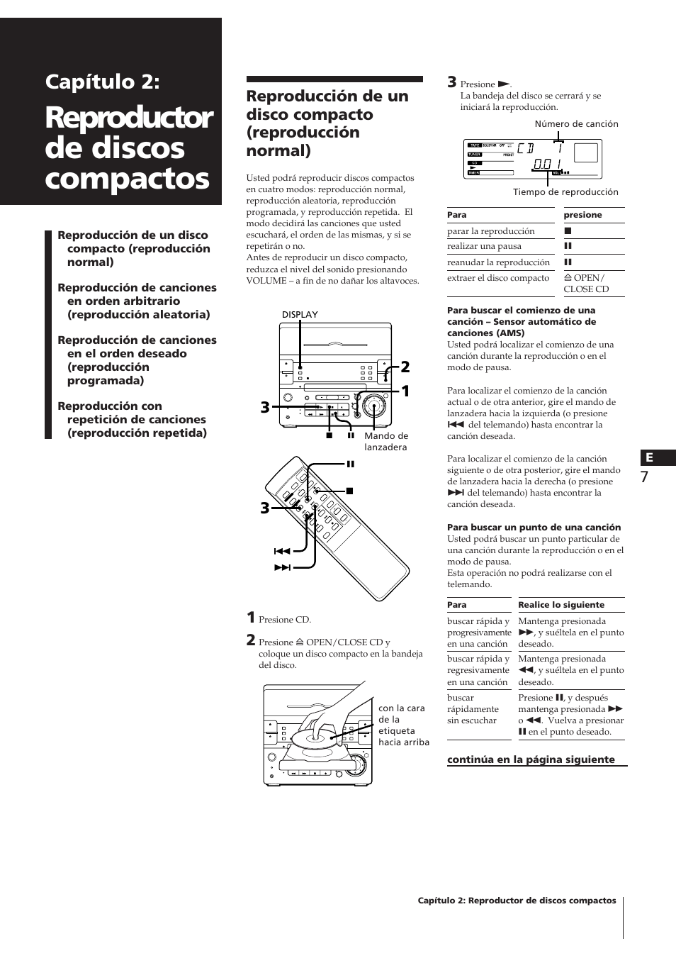 Reproductor de discos compactos, Capítulo 2 | Sony CHC-P33D User Manual | Page 55 / 97