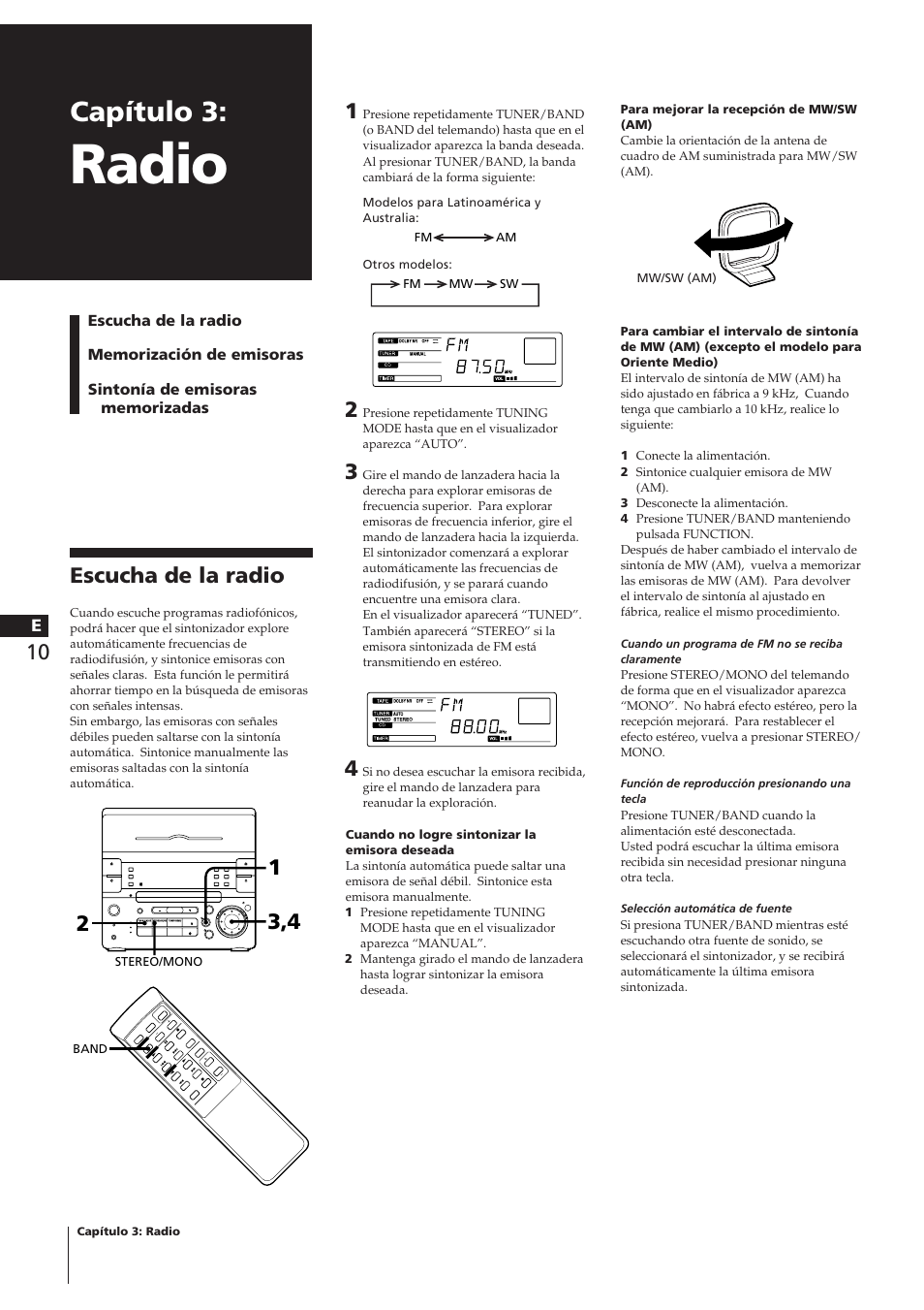 Radio, Capítulo 3, Escucha de la radio | Sony CHC-P33D User Manual | Page 58 / 97