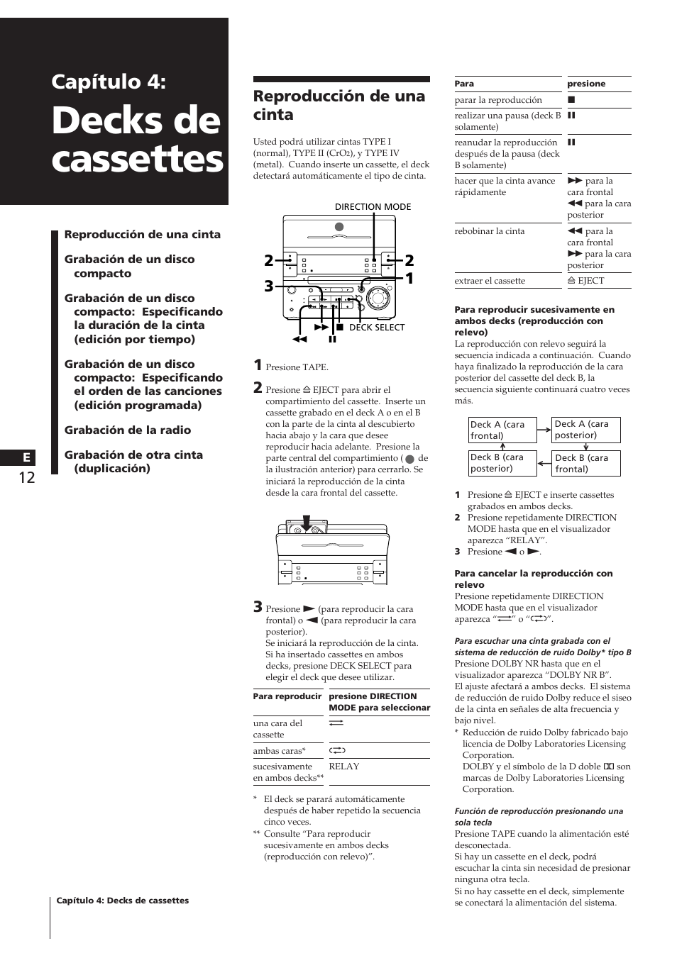 Decks de cassettes, Capítulo 4, 12 reproducción de una cinta | Sony CHC-P33D User Manual | Page 60 / 97