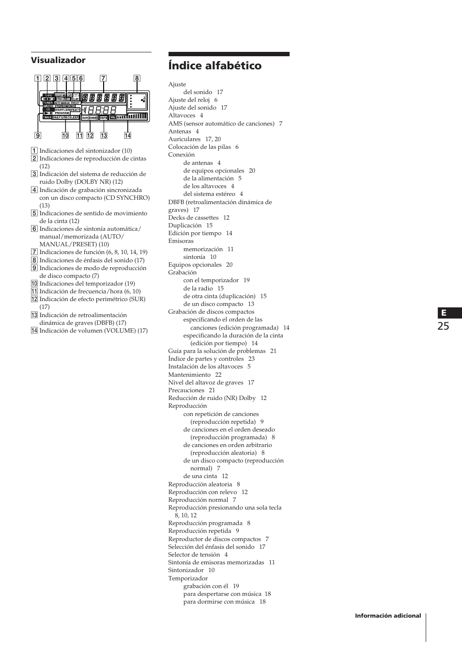 Índice alfabético, Visualizador | Sony CHC-P33D User Manual | Page 73 / 97