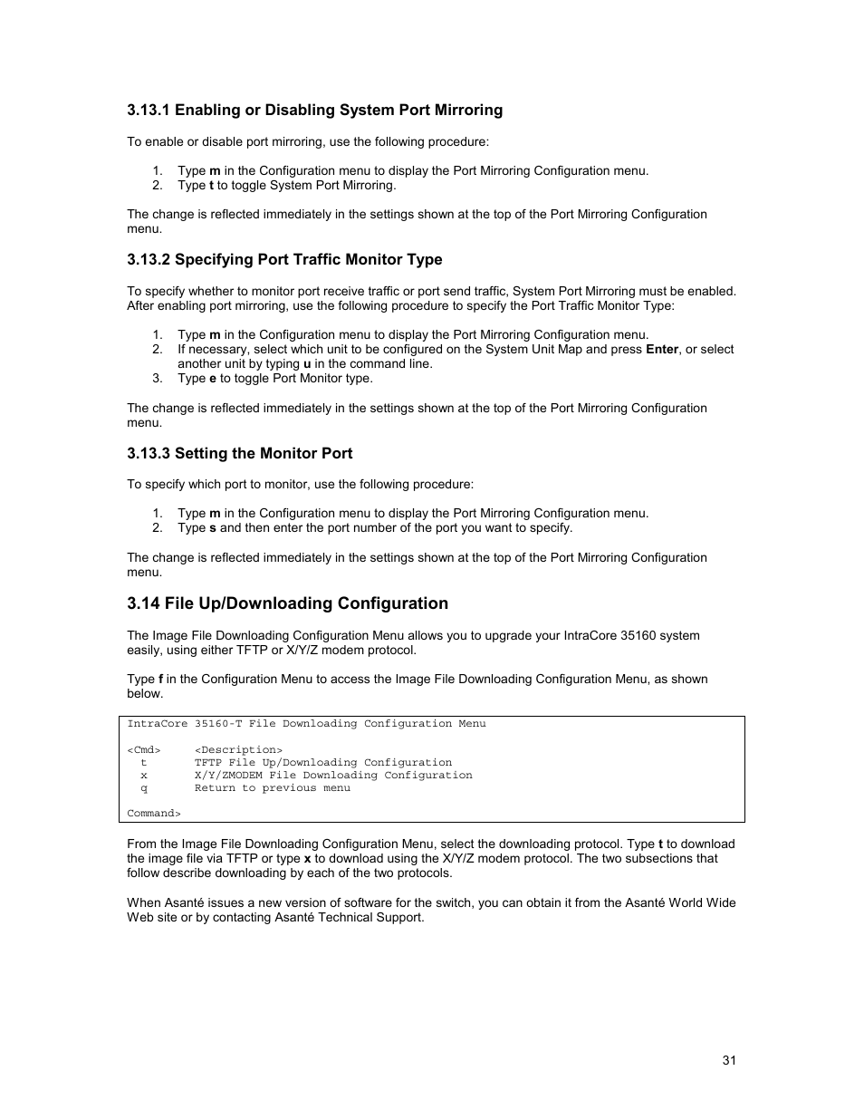 14 file up/downloading configuration | Asante Technologies 35160 User Manual | Page 31 / 79