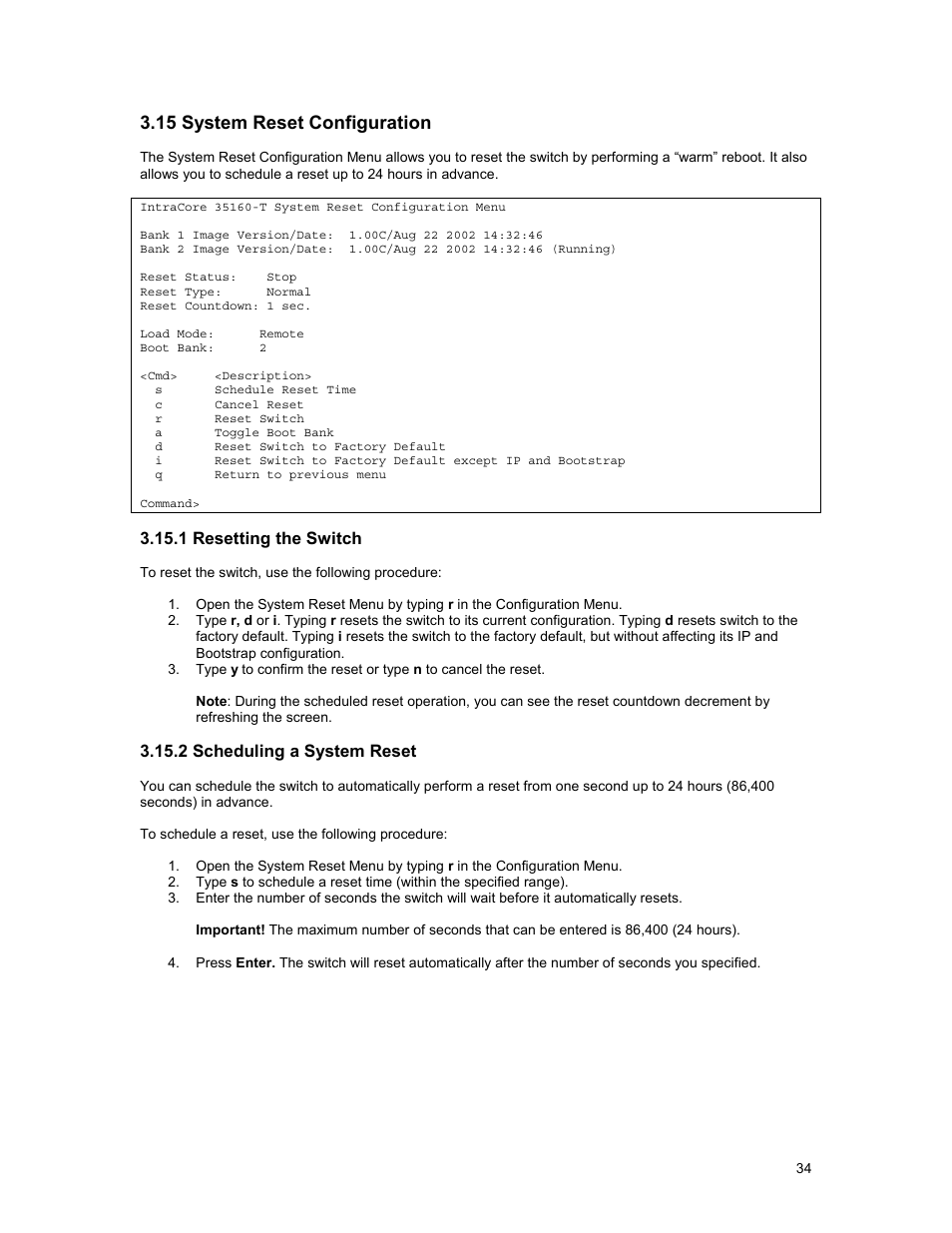 15 system reset configuration | Asante Technologies 35160 User Manual | Page 34 / 79