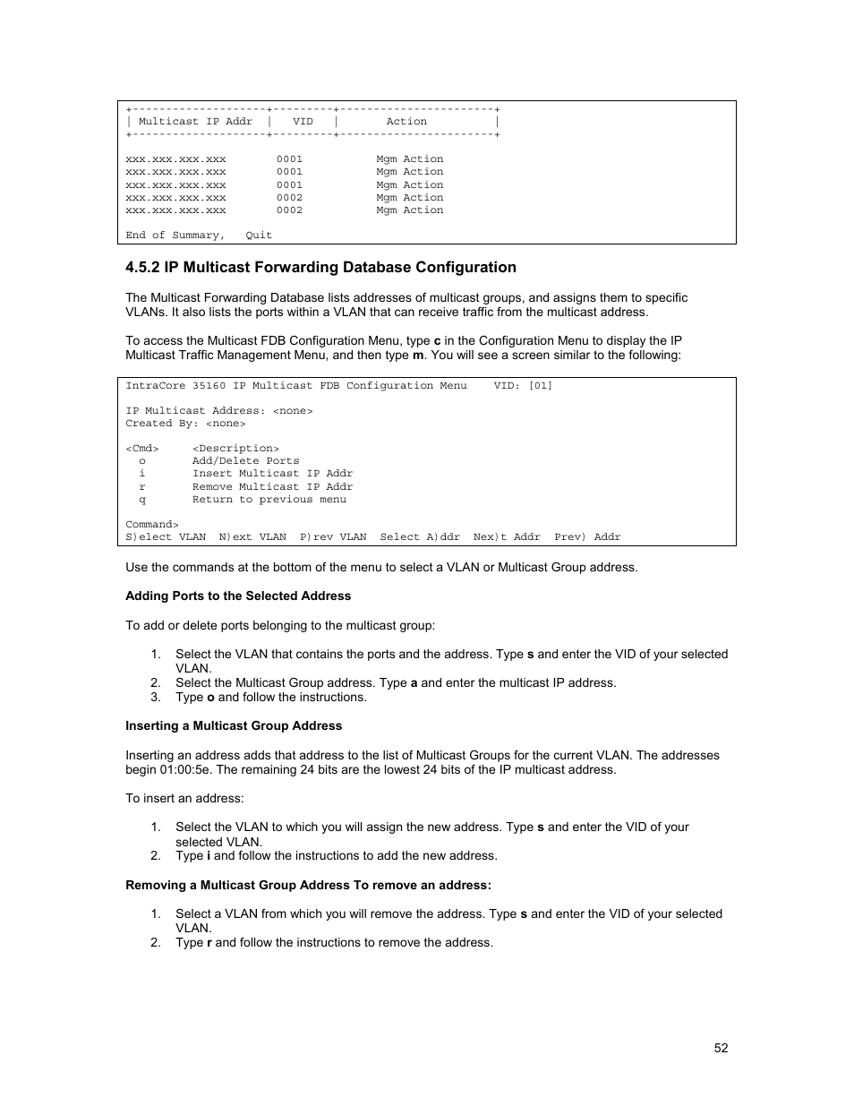 2 ip multicast forwarding database configuration | Asante Technologies 35160 User Manual | Page 52 / 79