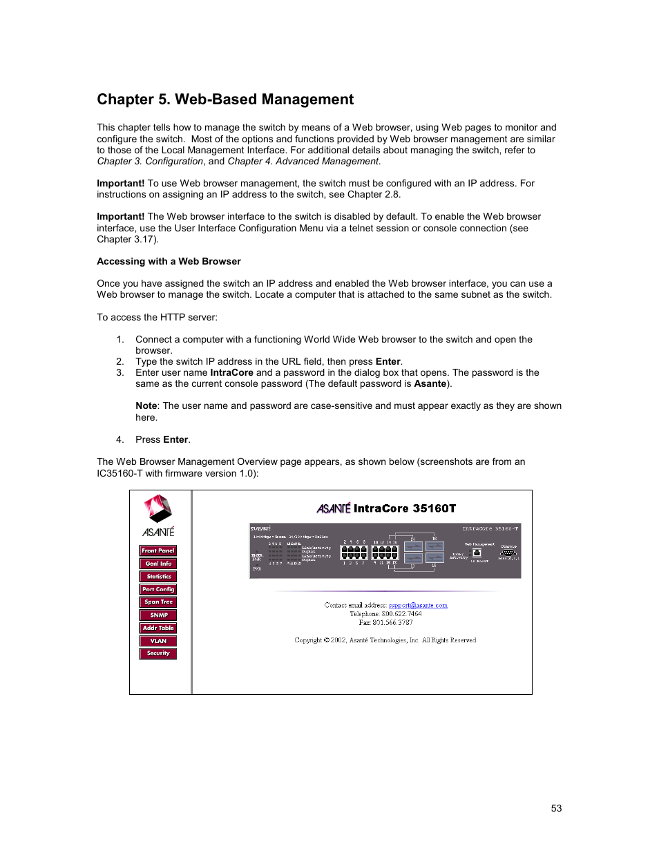 Chapter 5. web-based management | Asante Technologies 35160 User Manual | Page 53 / 79