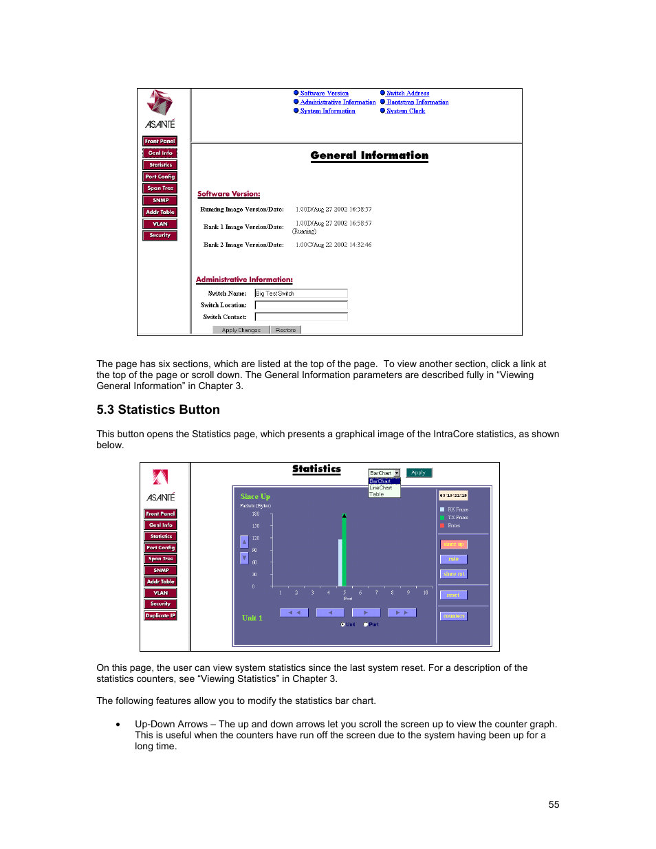 3 statistics button | Asante Technologies 35160 User Manual | Page 55 / 79