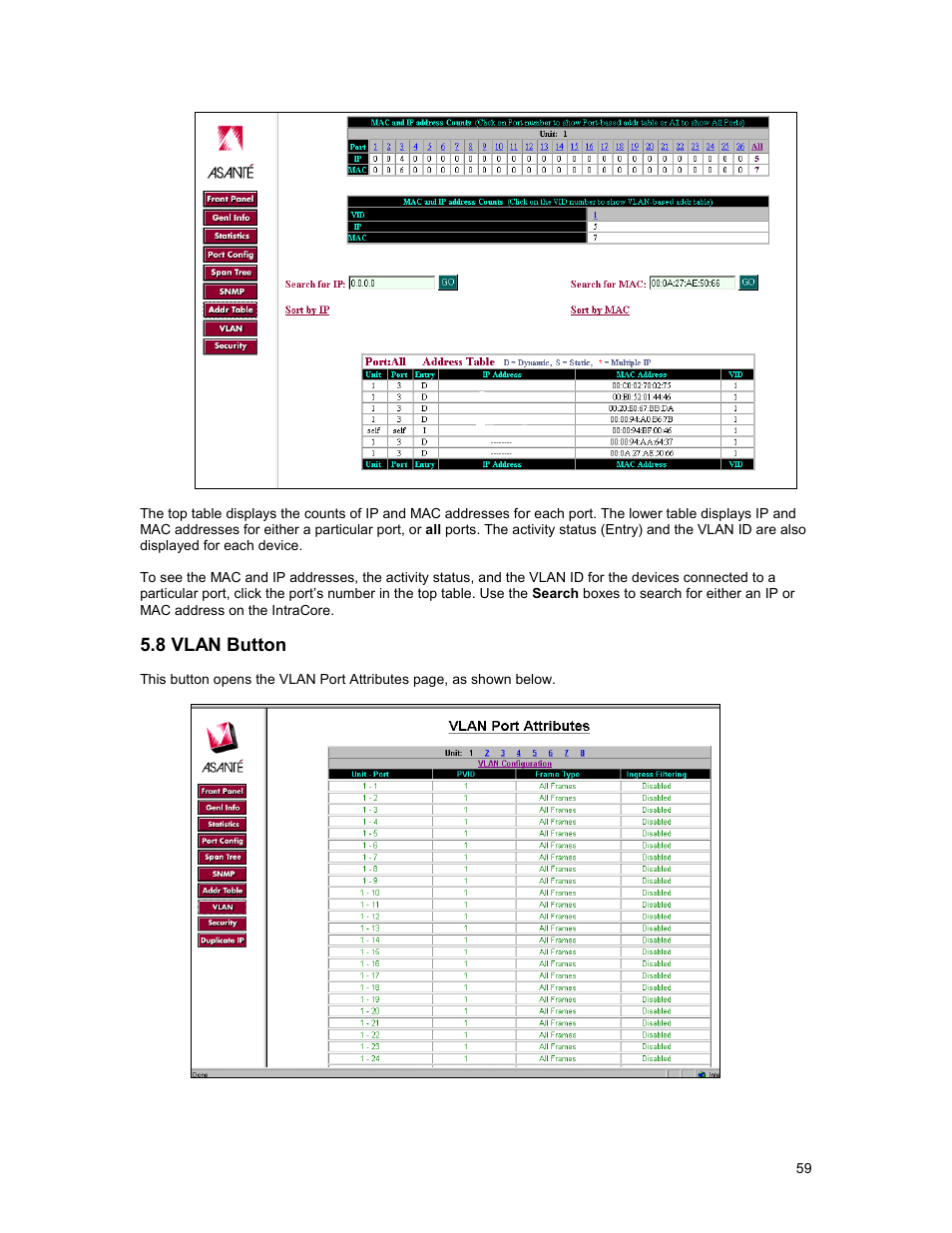 8 vlan button | Asante Technologies 35160 User Manual | Page 59 / 79