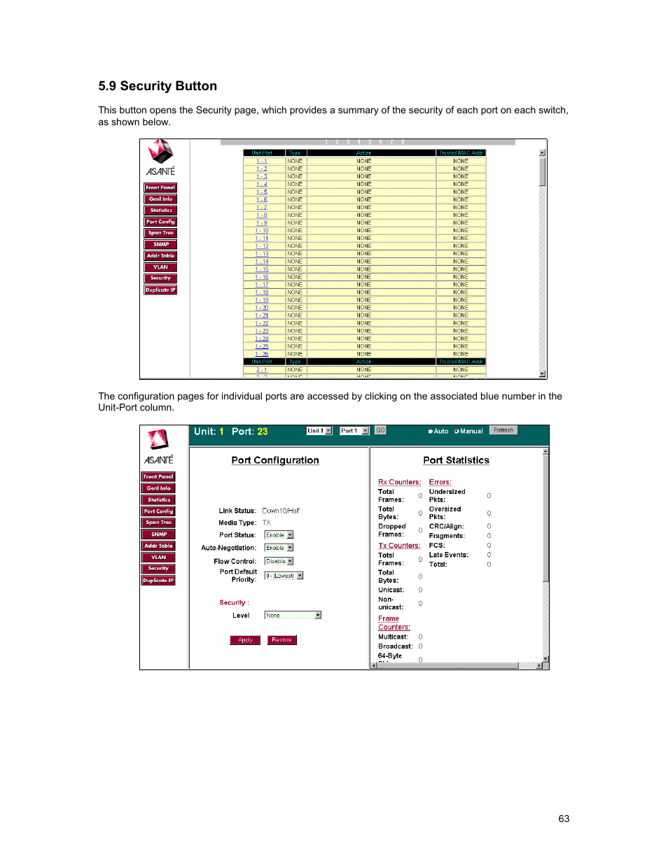 9 security button | Asante Technologies 35160 User Manual | Page 63 / 79