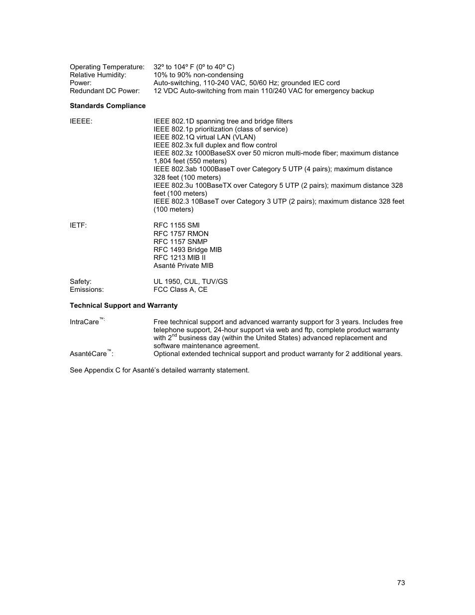 Asante Technologies 35160 User Manual | Page 73 / 79