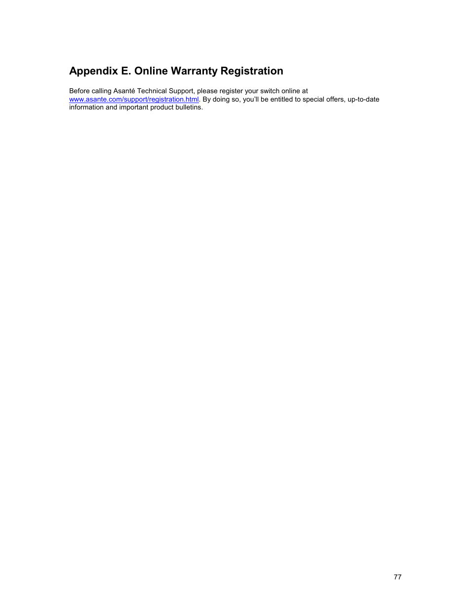 Appendix e. online warranty registration | Asante Technologies 35160 User Manual | Page 77 / 79