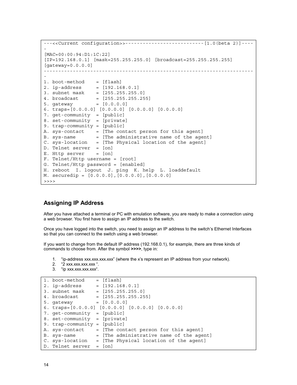 Assigning ip address, Assigning, Address | Asante Technologies FM2017 User Manual | Page 14 / 28