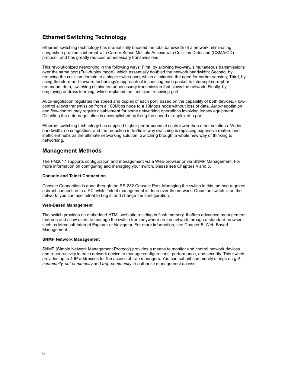 Ethernet switching technology, Management methods, Ethernet | Switching, Technology, Management, Methods | Asante Technologies FM2017 User Manual | Page 6 / 28