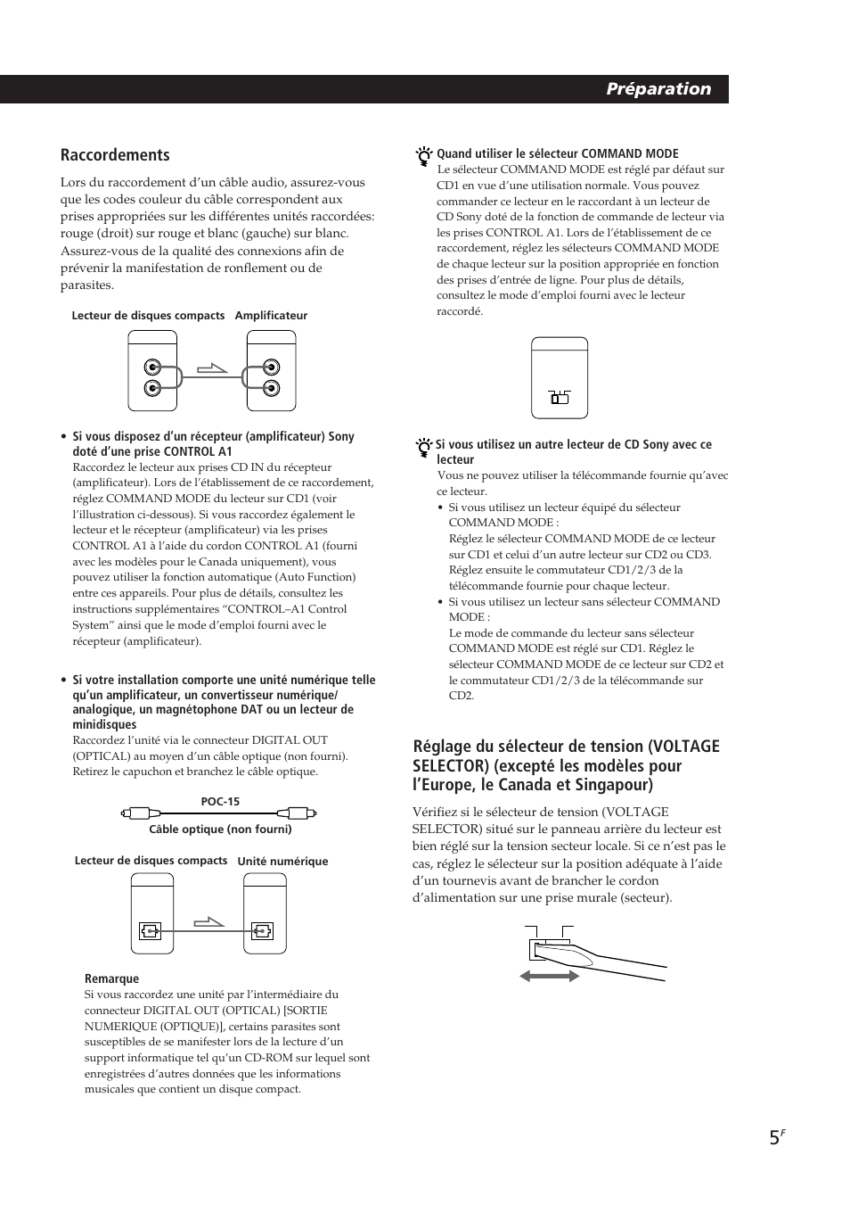 Raccordements, Préparation | Sony CDP-CX250 User Manual | Page 28 / 93