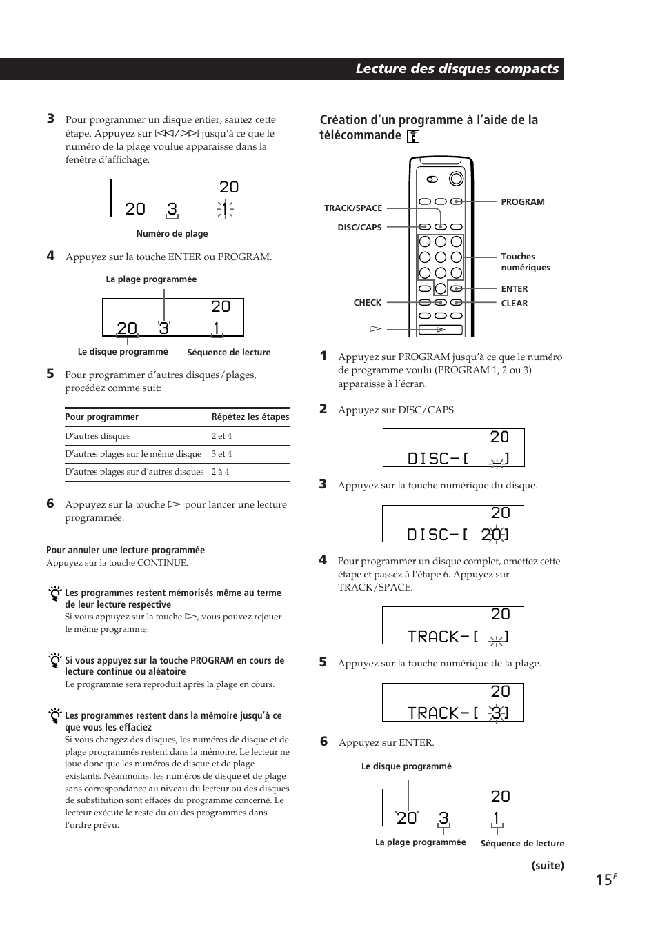 2o 3 1, Disc, Disc-[ 2o | Track-[ 3, Track | Sony CDP-CX250 User Manual | Page 38 / 93