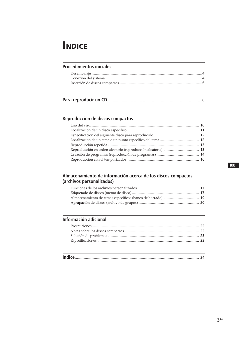 Ndice | Sony CDP-CX250 User Manual | Page 49 / 93