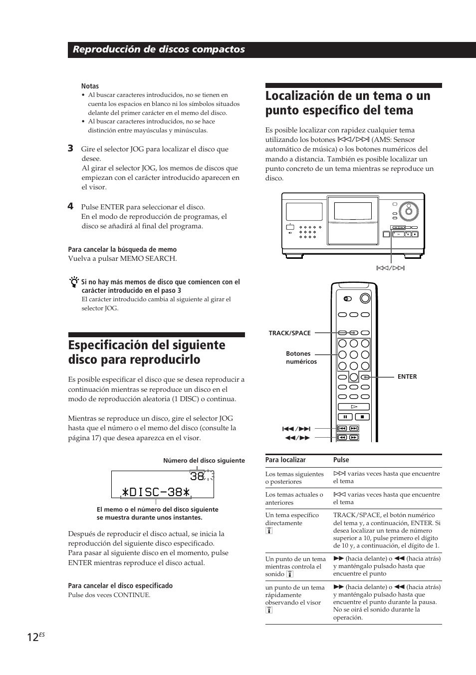 Disc-38, Reproducción de discos compactos | Sony CDP-CX250 User Manual | Page 58 / 93