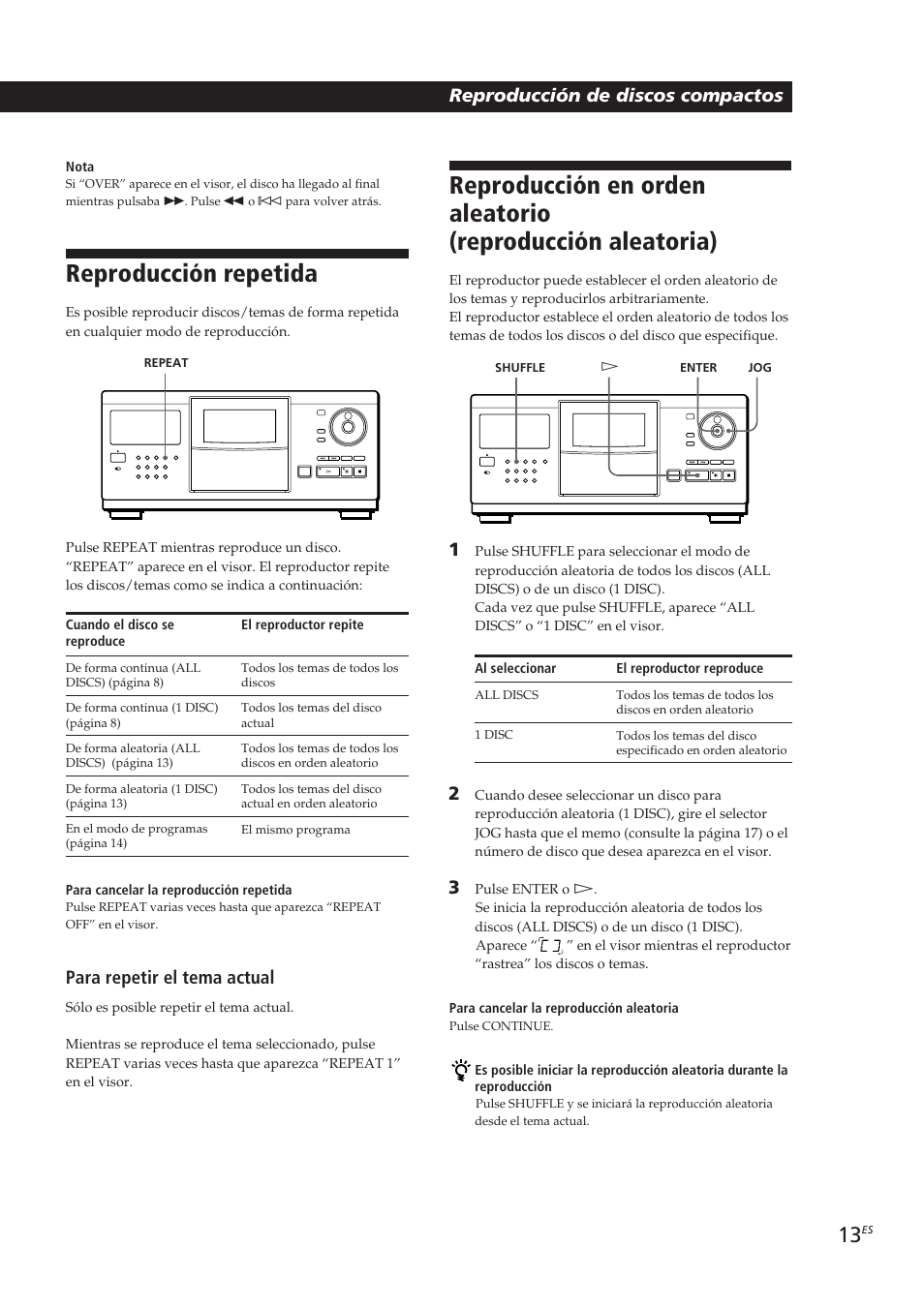 Reproducción repetida, Para repetir el tema actual | Sony CDP-CX250 User Manual | Page 59 / 93