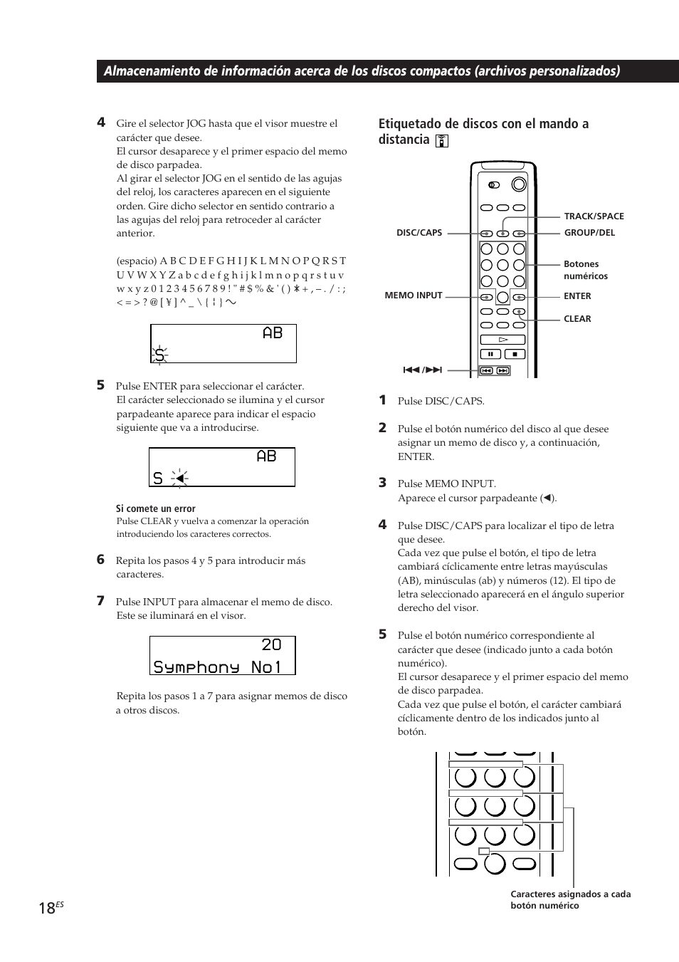 Etiquetado de discos con el mando a distancia | Sony CDP-CX250 User Manual | Page 64 / 93