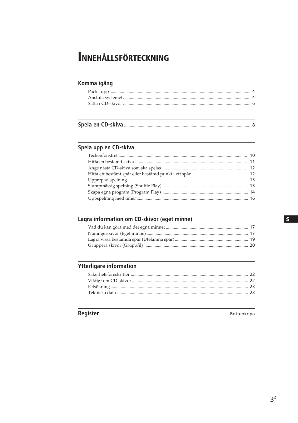Nnehållsförteckning | Sony CDP-CX250 User Manual | Page 72 / 93