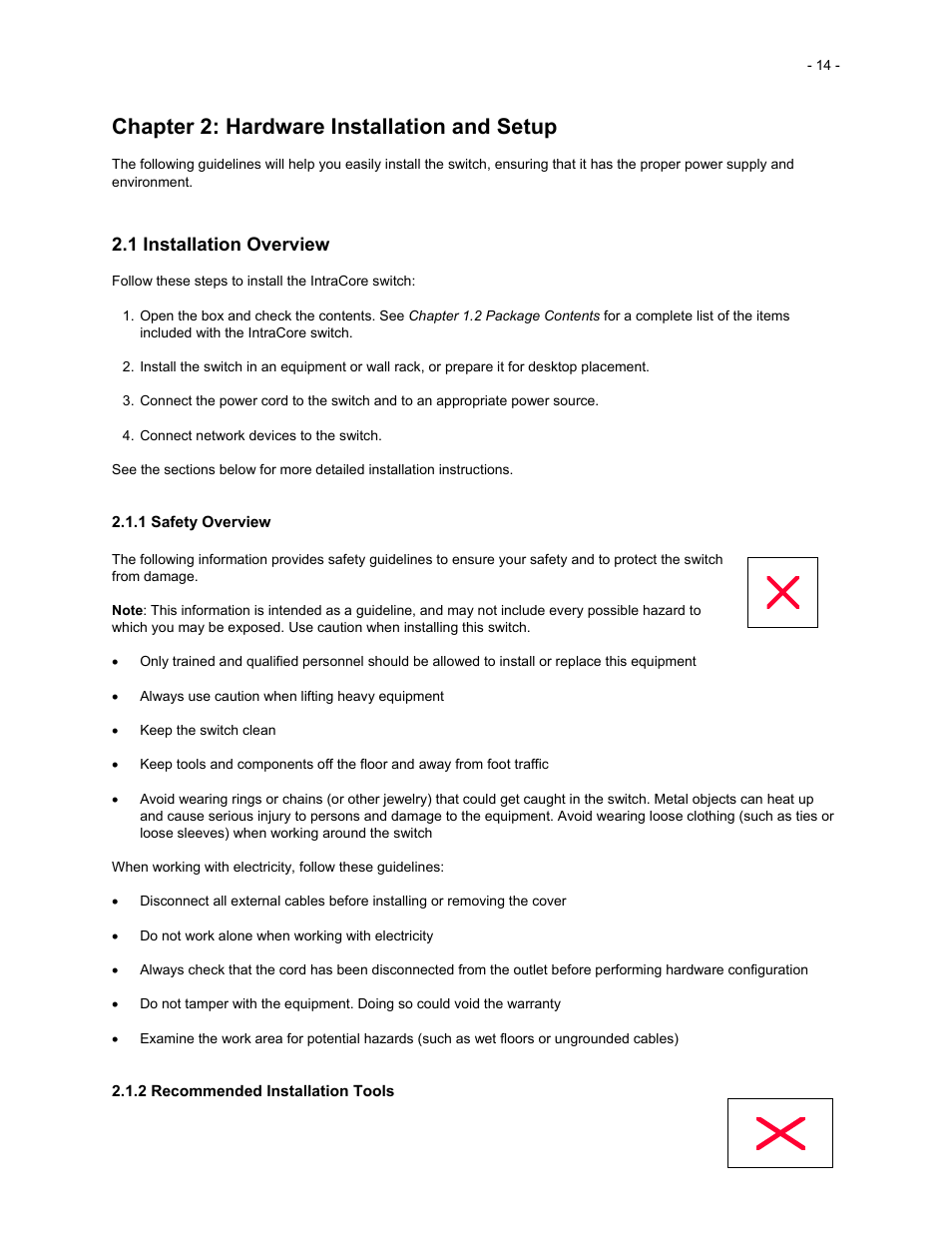 Chapter 2: hardware installation and setup, 1 installation overview | Asante Technologies 35516 User Manual | Page 14 / 111