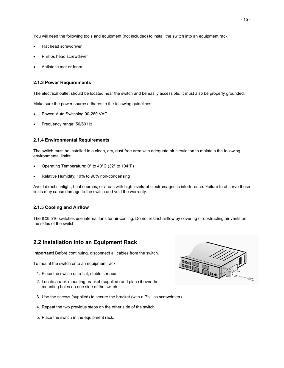 2 installation into an equipment rack | Asante Technologies 35516 User Manual | Page 15 / 111