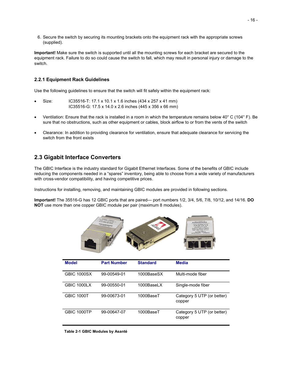 3 gigabit interface converters | Asante Technologies 35516 User Manual | Page 16 / 111