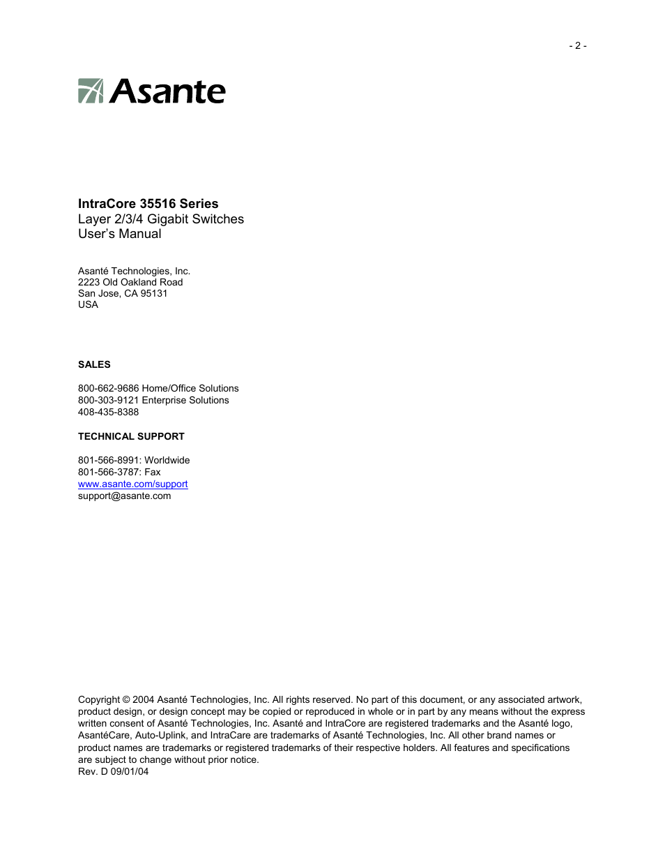 Asante Technologies 35516 User Manual | Page 2 / 111