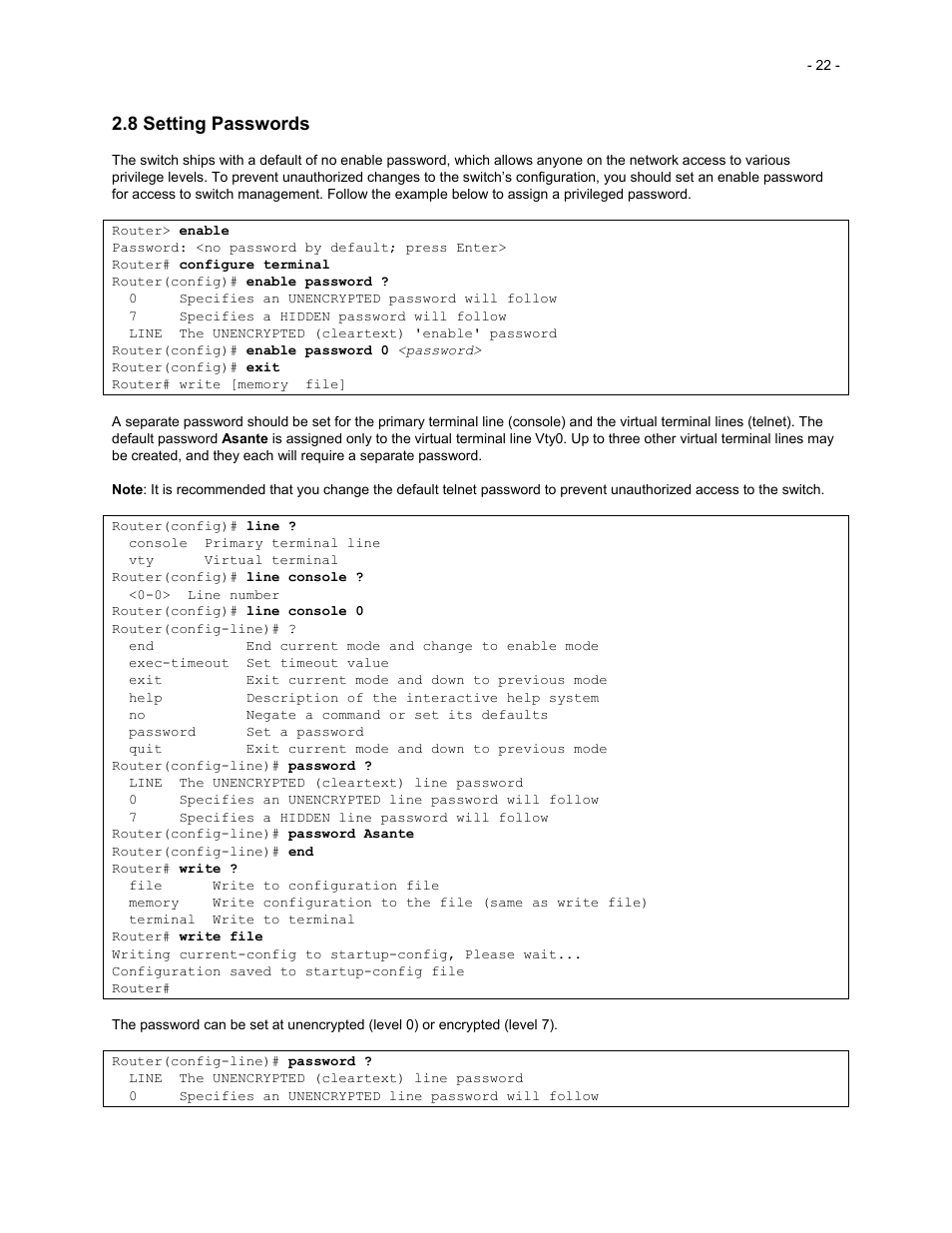 8 setting passwords | Asante Technologies 35516 User Manual | Page 22 / 111