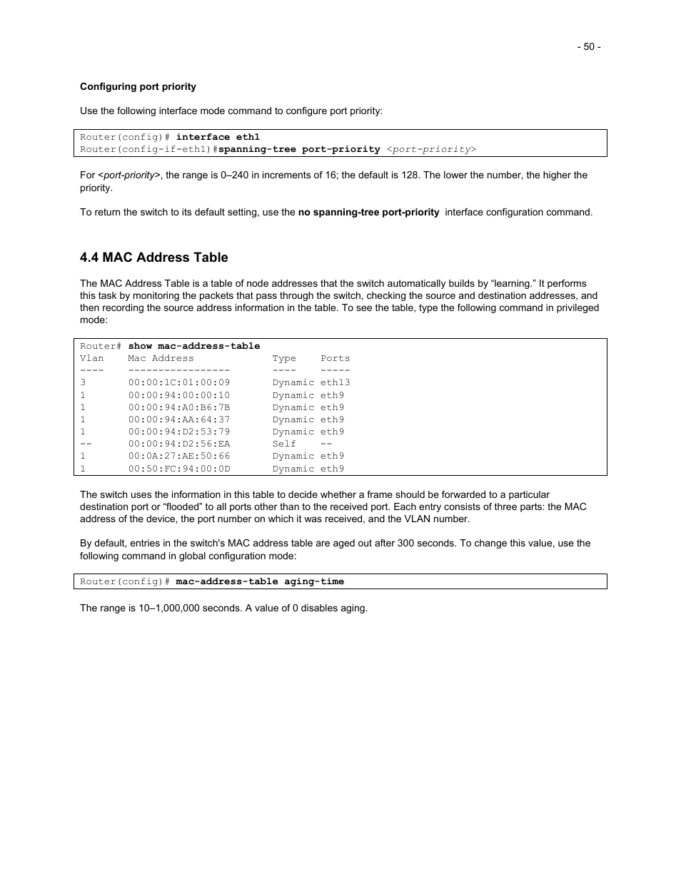 4 mac address table | Asante Technologies 35516 User Manual | Page 50 / 111