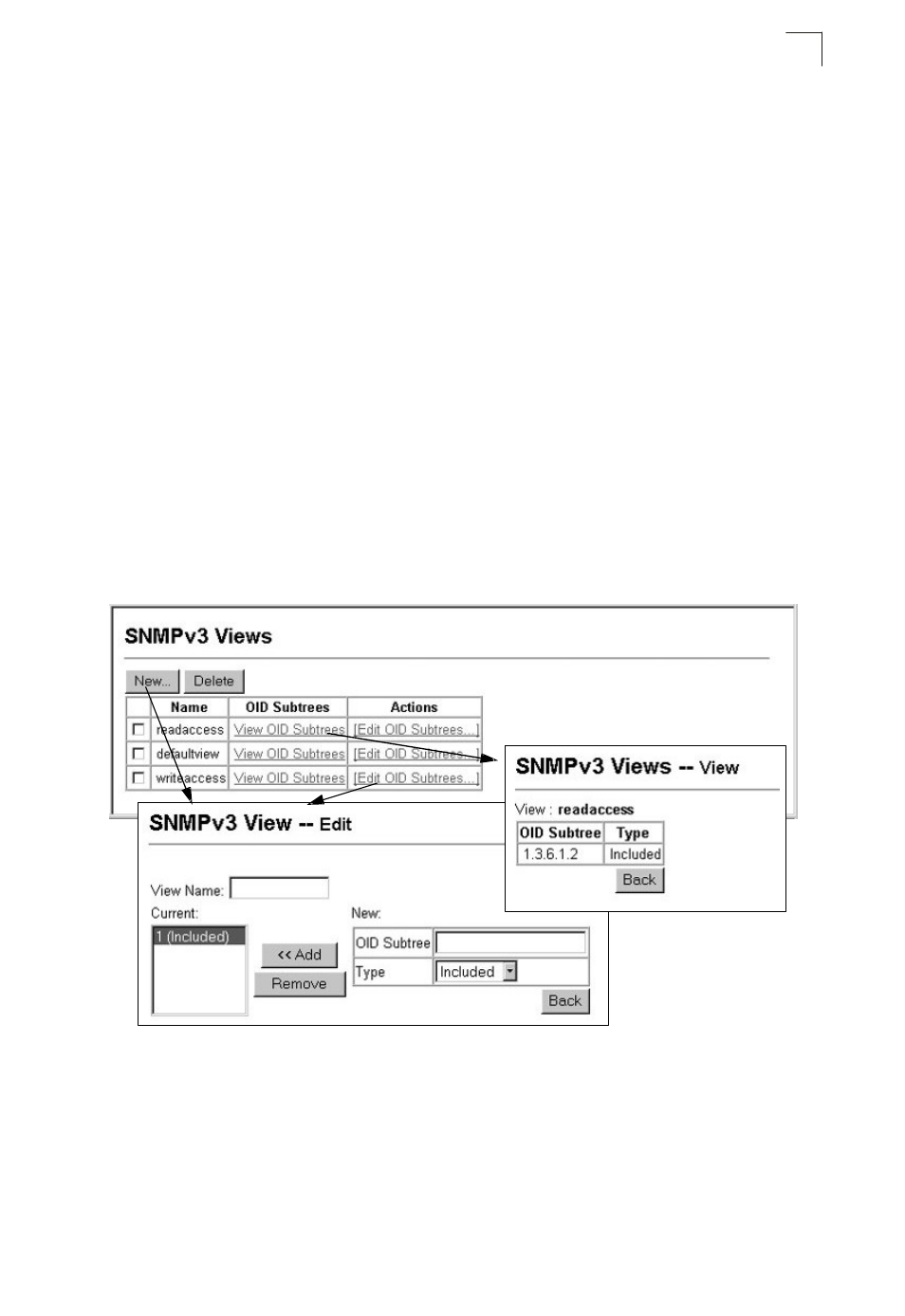 Figure 5-8, Configuring snmpv3 groups, Setting snmpv3 views | Asante Technologies 40240/40480-10G User Manual | Page 134 / 792