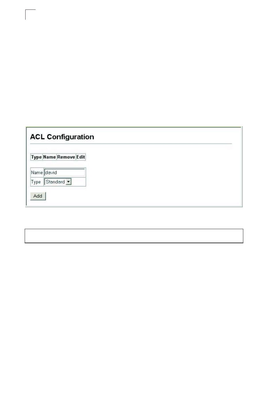Chapter 7: access control lists, Configuring access control lists, Setting the acl name and type | Configuring a standard ipv4 acl | Asante Technologies 40240/40480-10G User Manual | Page 165 / 792