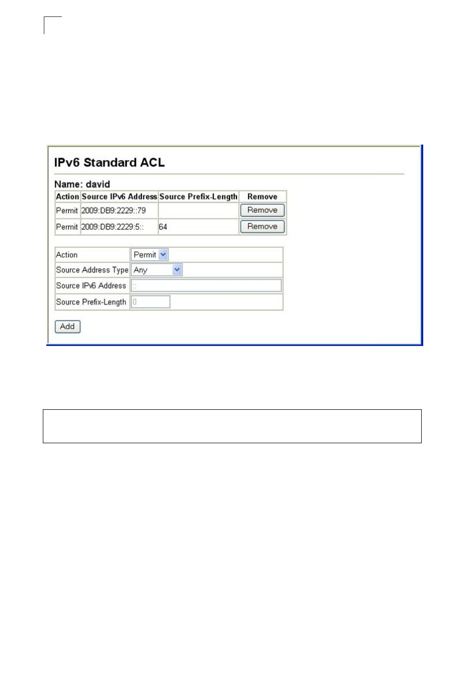 Configuring a standard ipv6 acl, Figure 7-4, Acl configuration - mac | Configuring an extended ipv6 acl | Asante Technologies 40240/40480-10G User Manual | Page 171 / 792