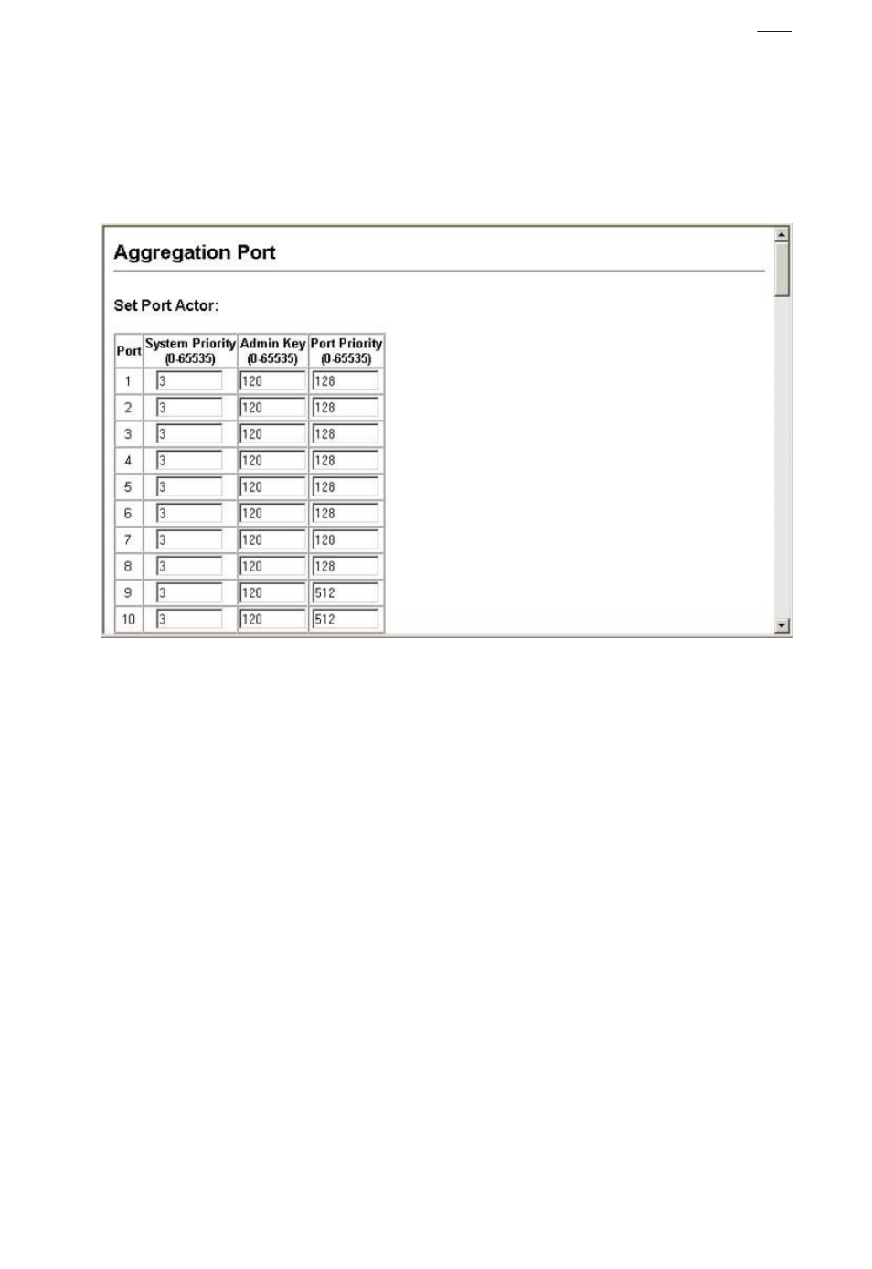 Configuring lacp parameters | Asante Technologies 40240/40480-10G User Manual | Page 186 / 792