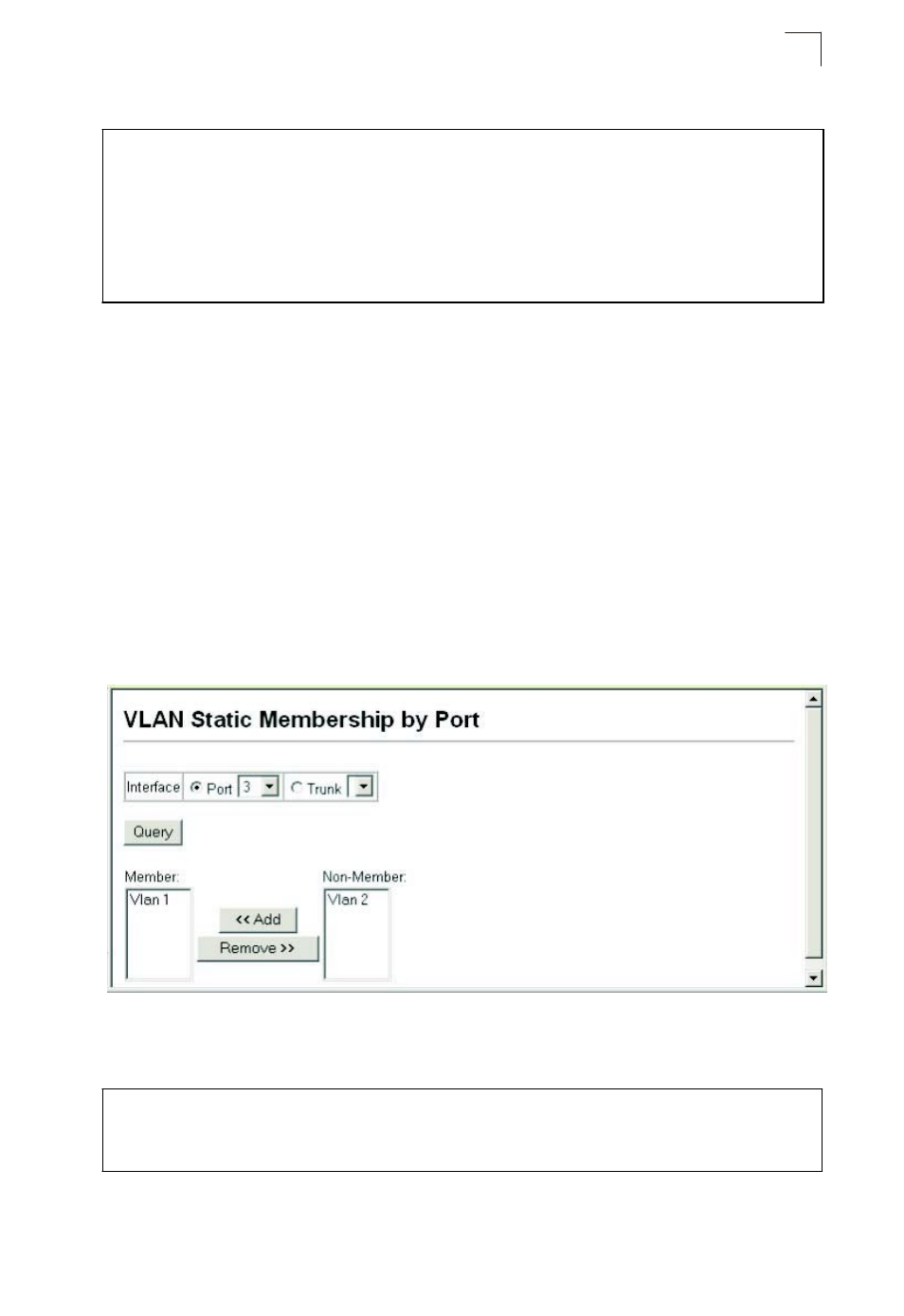 Figure 11-5, Vlan static table - adding static members, Adding static members to vlans (port index) | Asante Technologies 40240/40480-10G User Manual | Page 236 / 792