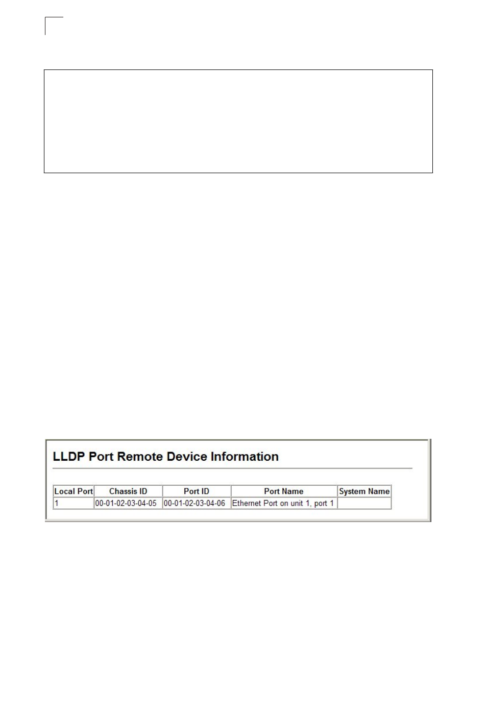 Figure 12-6 lldp local device information, Displaying lldp remote port information | Asante Technologies 40240/40480-10G User Manual | Page 257 / 792