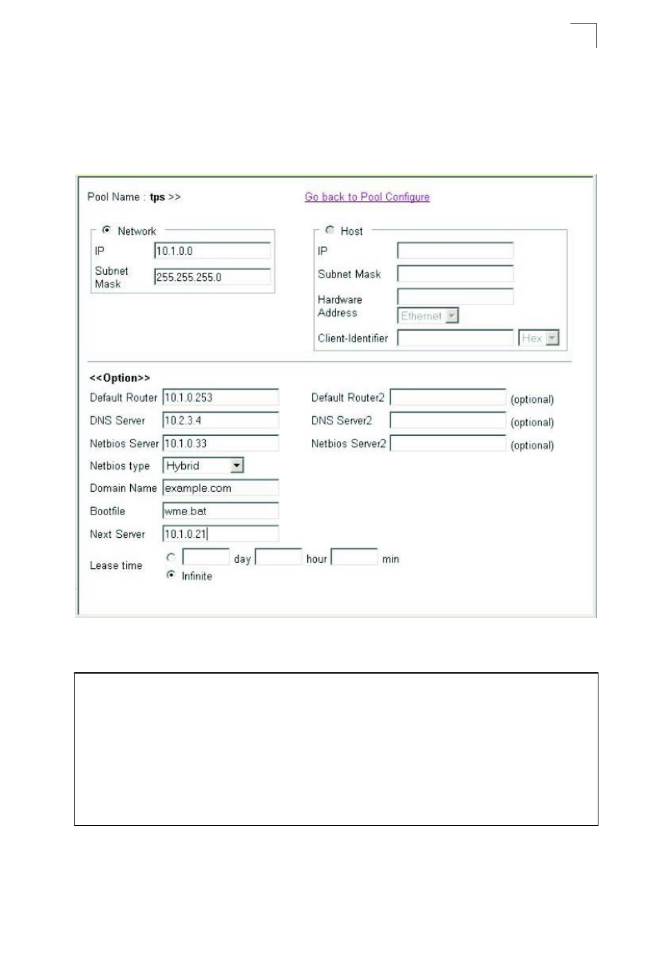 Figure 17-3 dhcp server pool configuration, 7 configuring the dhcp server | Asante Technologies 40240/40480-10G User Manual | Page 306 / 792