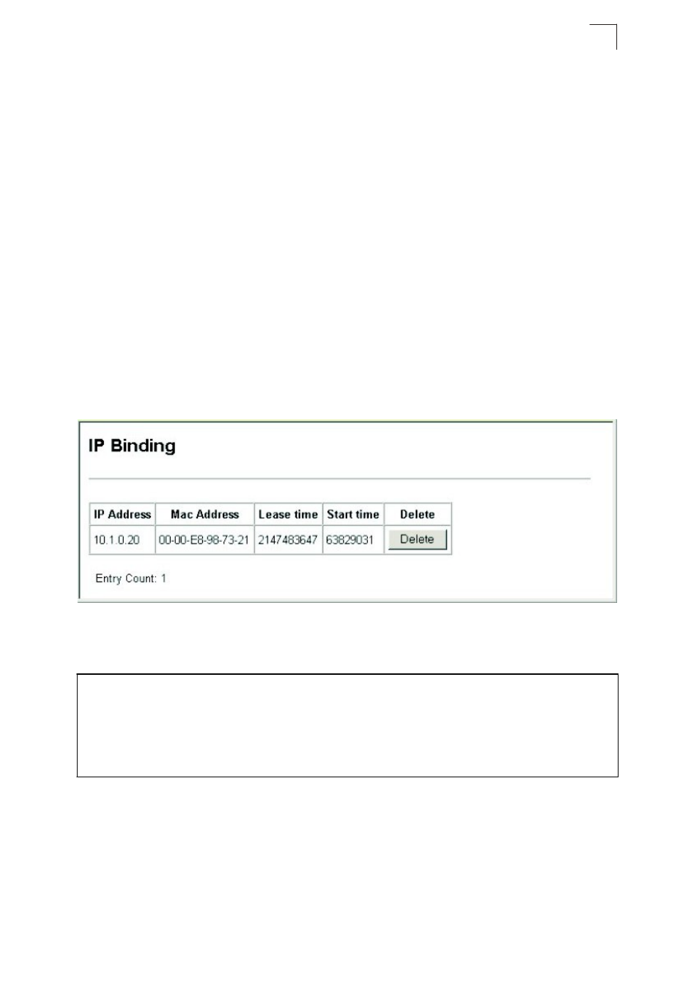 Figure 17-5 dhcp server pool - host configuration, Displaying address bindings | Asante Technologies 40240/40480-10G User Manual | Page 308 / 792
