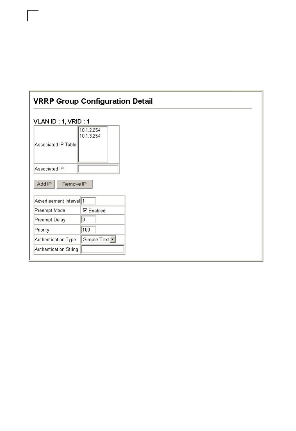 Figure 18-1 vrrp group configuration | Asante Technologies 40240/40480-10G User Manual | Page 315 / 792