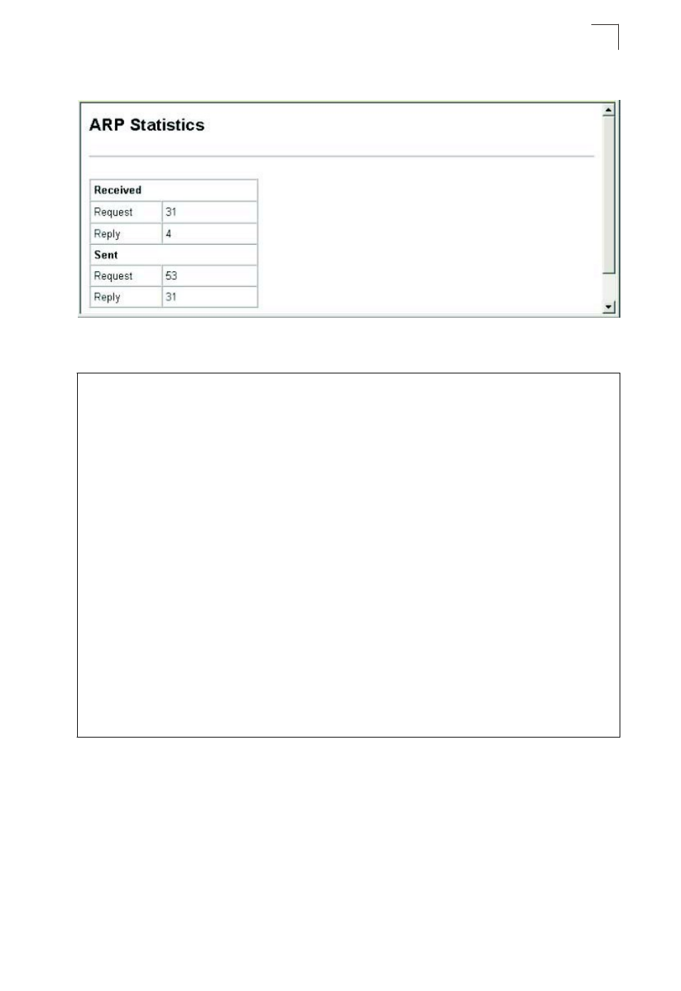 Displaying arp statistics, Table 19-2 arp, Statistics | Figure 19-6, Arp other addresses, Address resolution protocol | Asante Technologies 40240/40480-10G User Manual | Page 334 / 792