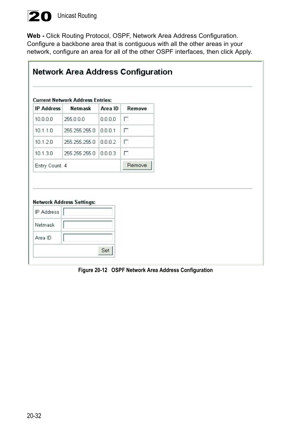 Configuring network area addresses | Asante Technologies 40240/40480-10G User Manual | Page 375 / 792
