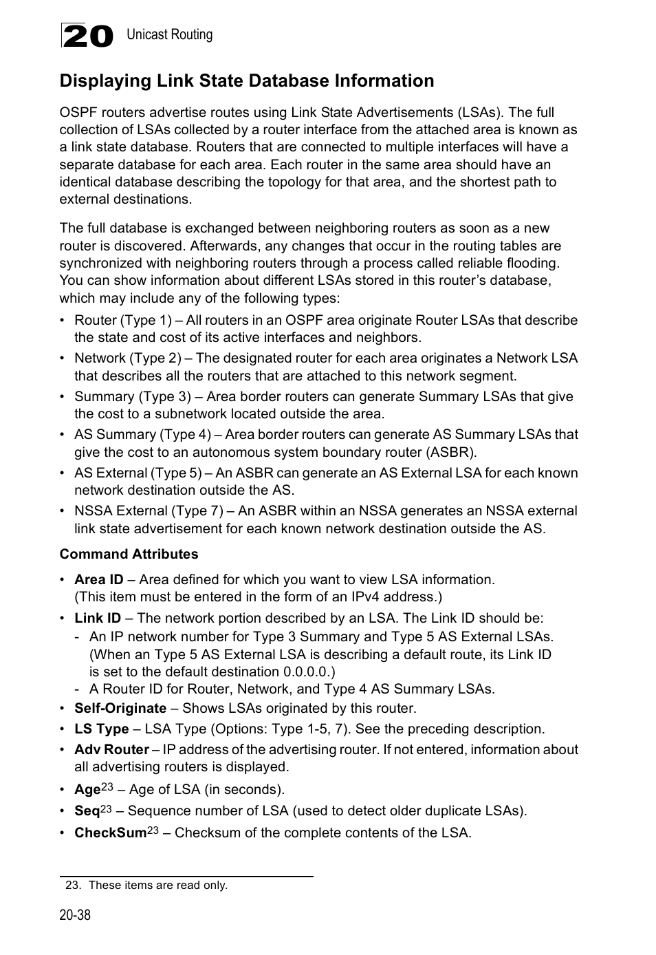 Figure 20-15 ospf nssa settings, Displaying link state database information | Asante Technologies 40240/40480-10G User Manual | Page 381 / 792