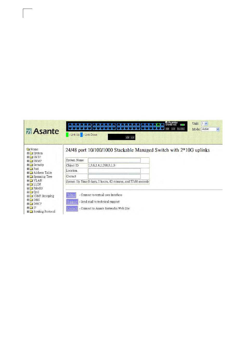 Chapter 3: configuring the switch, Using the web interface, Navigating the web browser interface | Asante Technologies 40240/40480-10G User Manual | Page 65 / 792